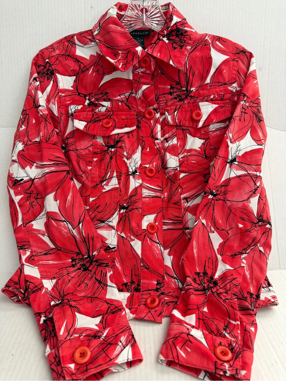 Rafaella Ladies Red Floral Denim Button-Up Jacket